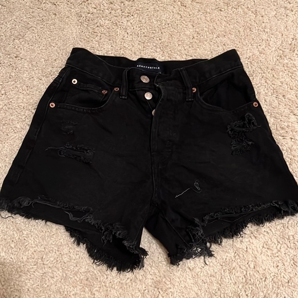Aeropostale New Black Denim Shorts 90's High Rise Cut - Picture 1 of 4